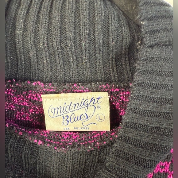 Midnight Blues vintage women’s magenta & black shimmer Aztec checkered sweater L - Picture 2 of 7